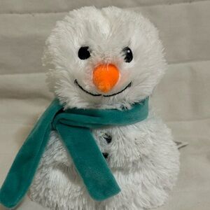 White Snowman Plush Toy with Teal Scarf and Orange Nose
